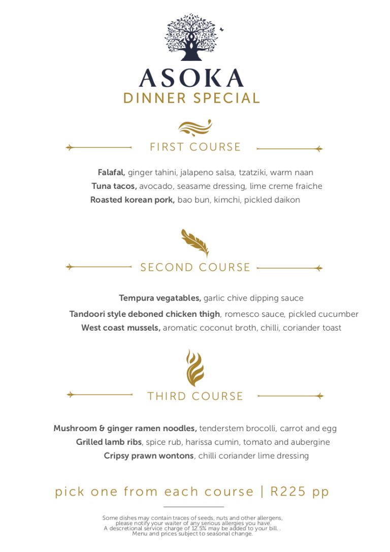 Menu ASOKA Restaurant, Bar & Lounge