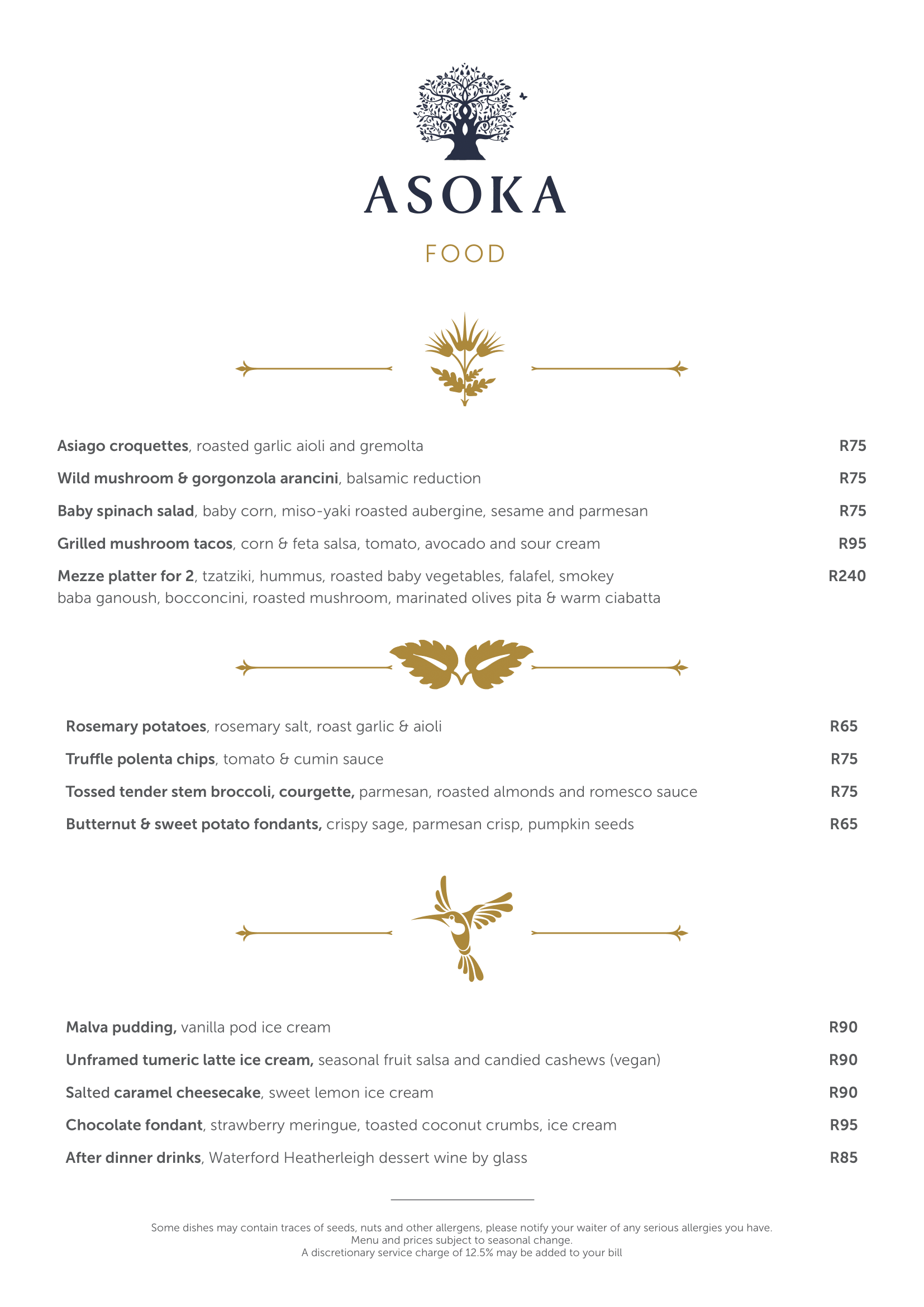 Menu ASOKA Restaurant, Bar & Lounge