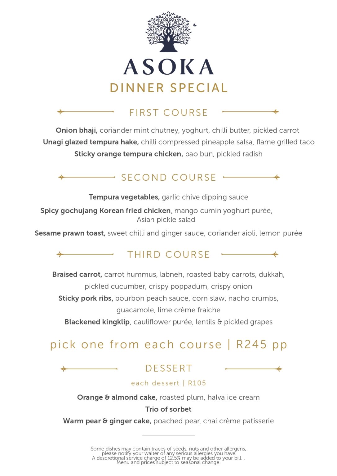 Menu ASOKA Restaurant, Bar & Lounge