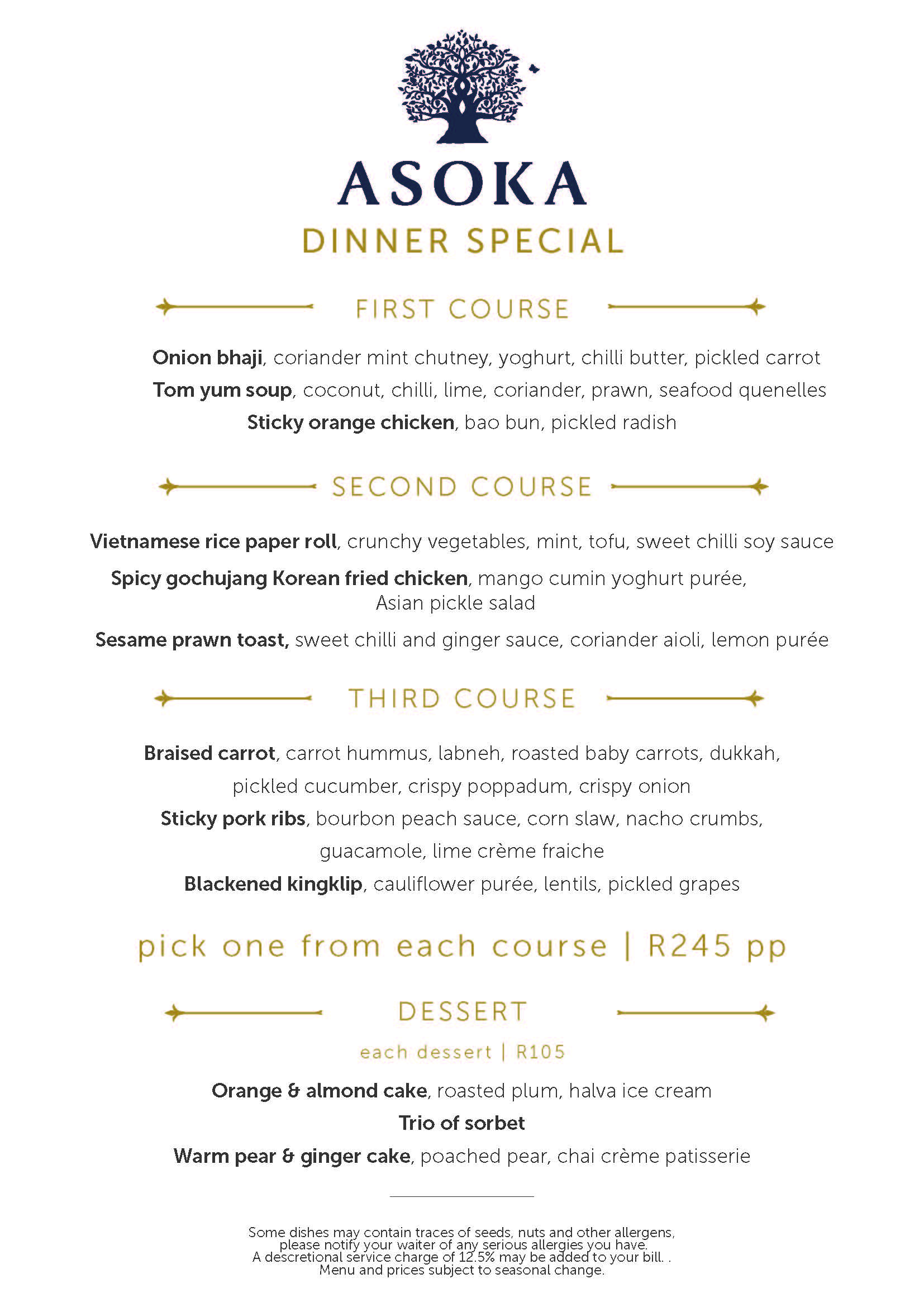 Menu ASOKA Restaurant, Bar & Lounge